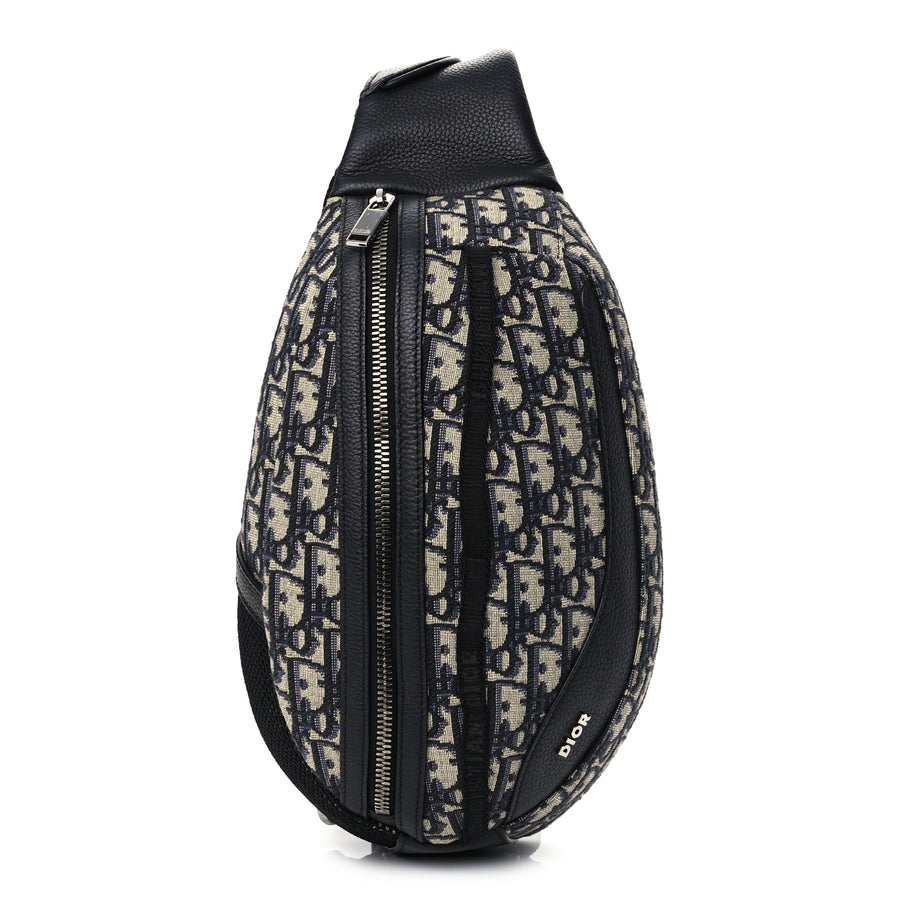 Christian Dior Grained Calfskin Oblique Scarab Sling Bag Blue Black Image 1