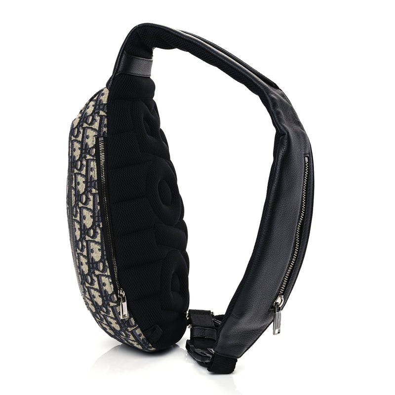  Christian Dior Grained Calfskin Oblique Scarab Sling Bag Blue Black