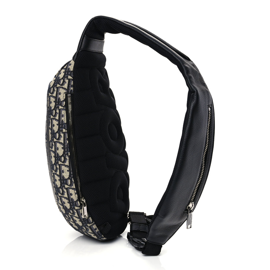 Christian Dior Grained Calfskin Oblique Scarab Sling Bag Blue Black Image 2