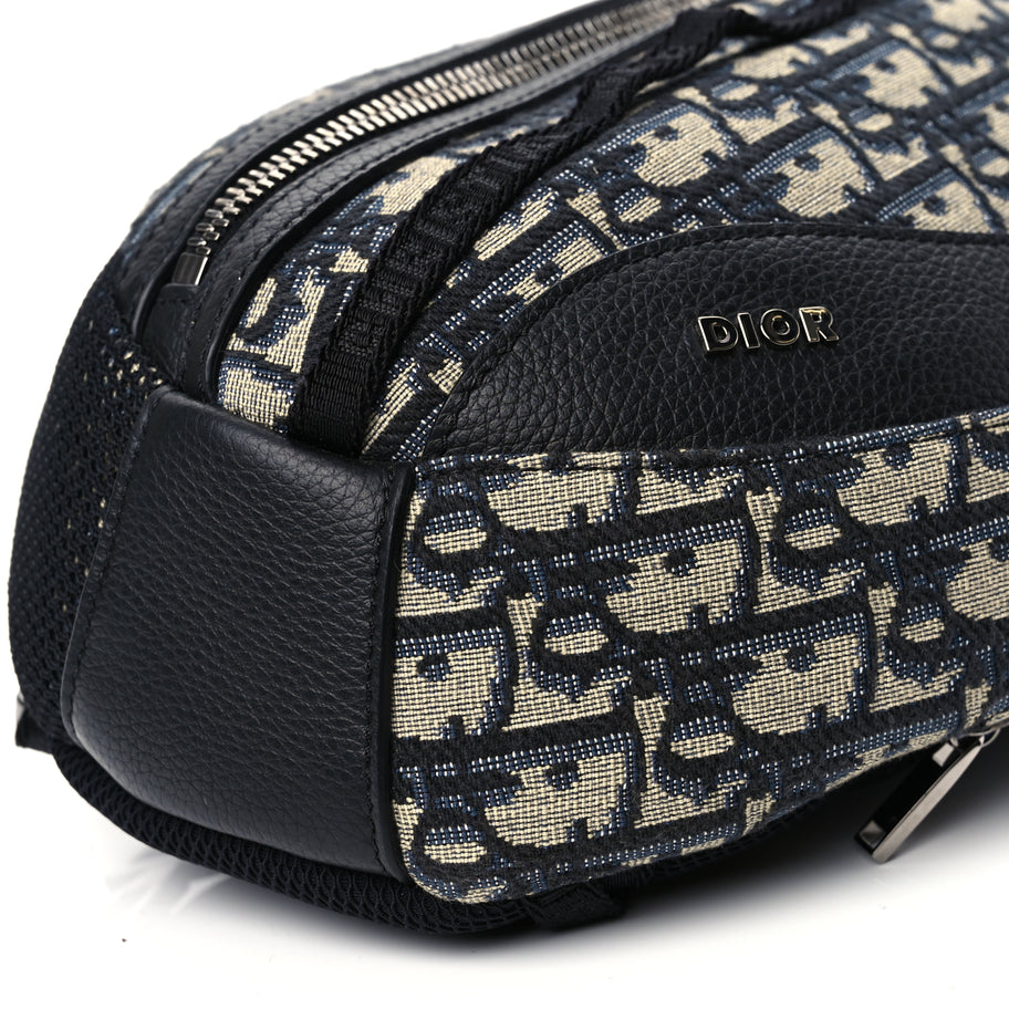 Christian Dior Grained Calfskin Oblique Scarab Sling Bag Blue Black Image 9