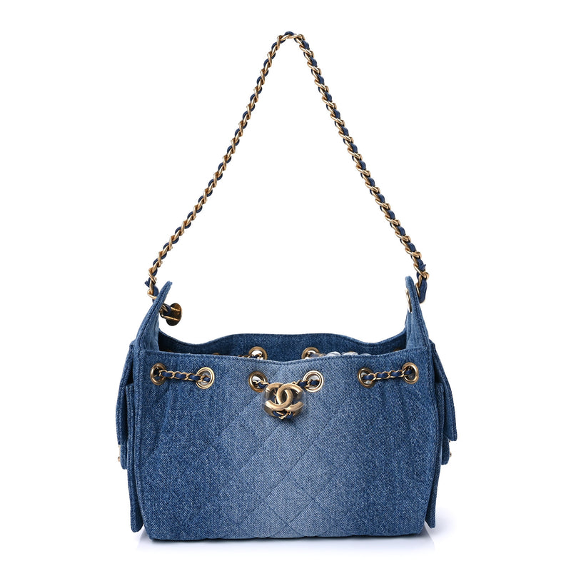  Chanel Washed Denim Quilted Mini Chanel 25 Handbag  Blue