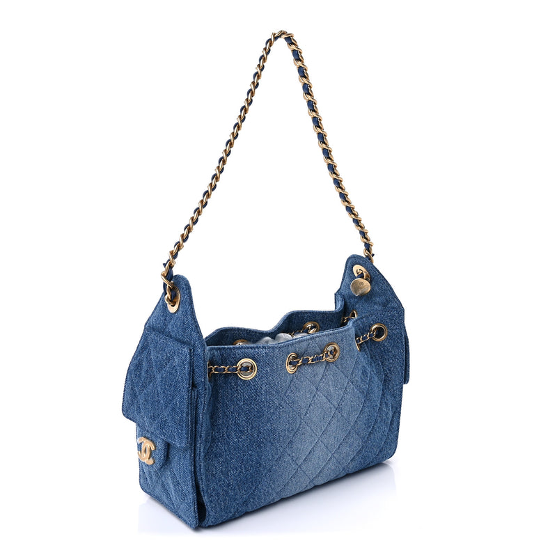  Chanel Washed Denim Quilted Mini Chanel 25 Handbag  Blue