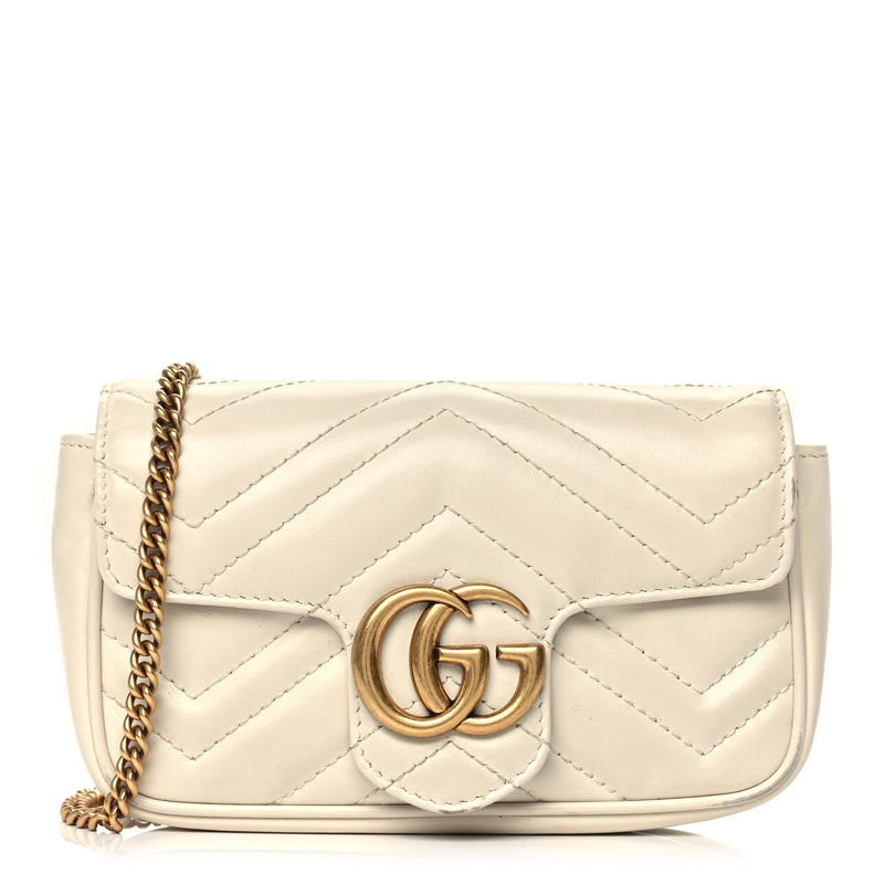  Gucci Calfskin Matelasse Super Mini GG Marmont Shoulder Bag White