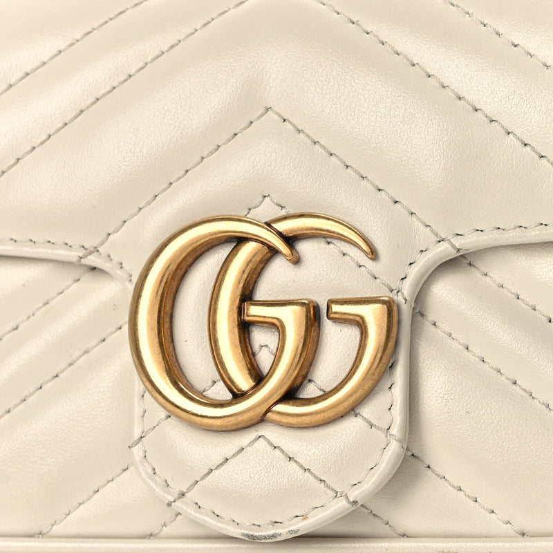  Gucci Calfskin Matelasse Super Mini GG Marmont Shoulder Bag White