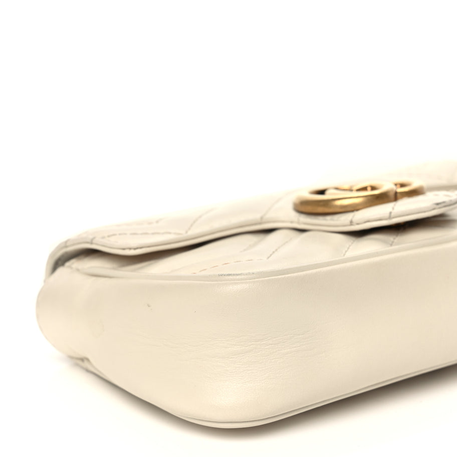 Gucci Calfskin Matelasse Super Mini GG Marmont Shoulder Bag White Image 8
