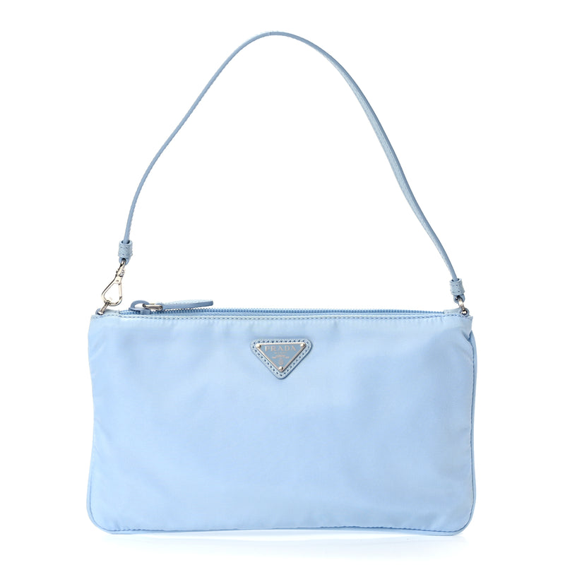  Prada Re-Nylon Vela Saffiano Mini Pochette Bag Celeste