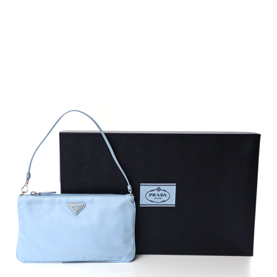 Prada Re-Nylon Vela Saffiano Mini Pochette Bag Celeste Image 10