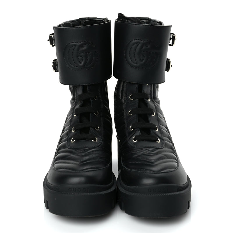  Gucci Nappa Frances GG Matelasse Platform Combat Boots 37 Black