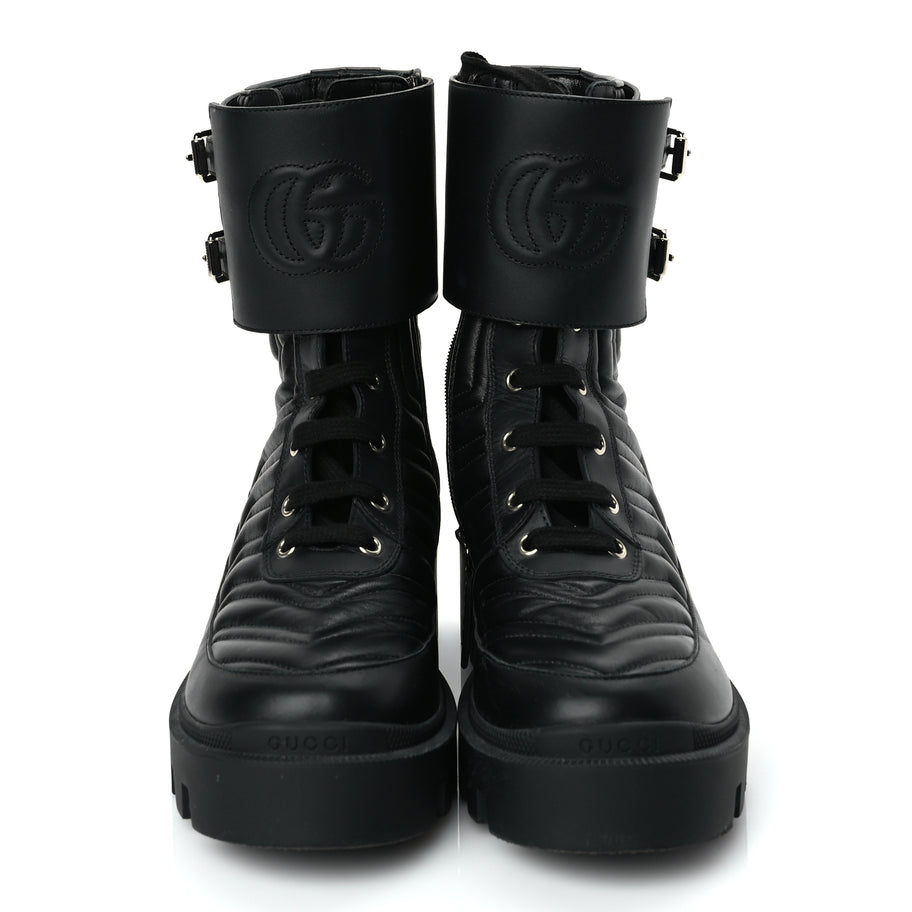 Gucci Nappa Frances GG Matelasse Platform Combat Boots 37 Black Image 2