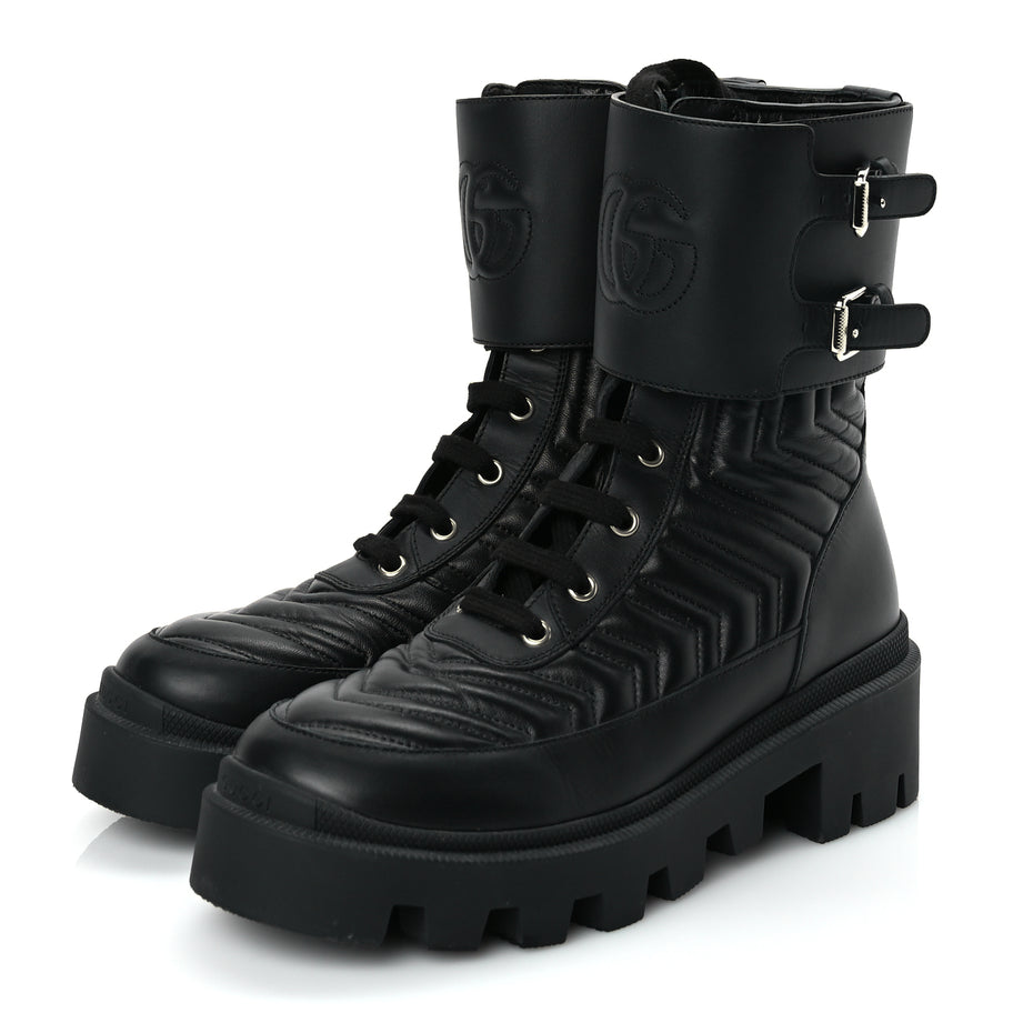 Gucci Nappa Frances GG Matelasse Platform Combat Boots 37 Black Image 3