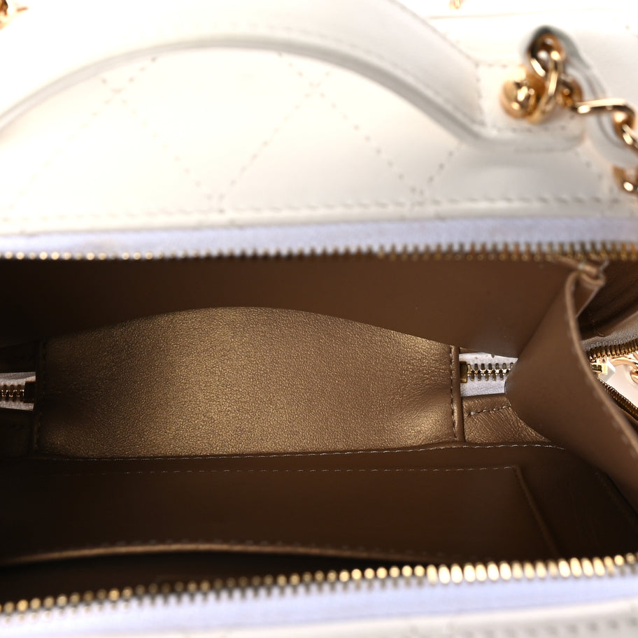 Chanel Lambskin Quilted Golden Plate Vanity Case White Gold Image 4