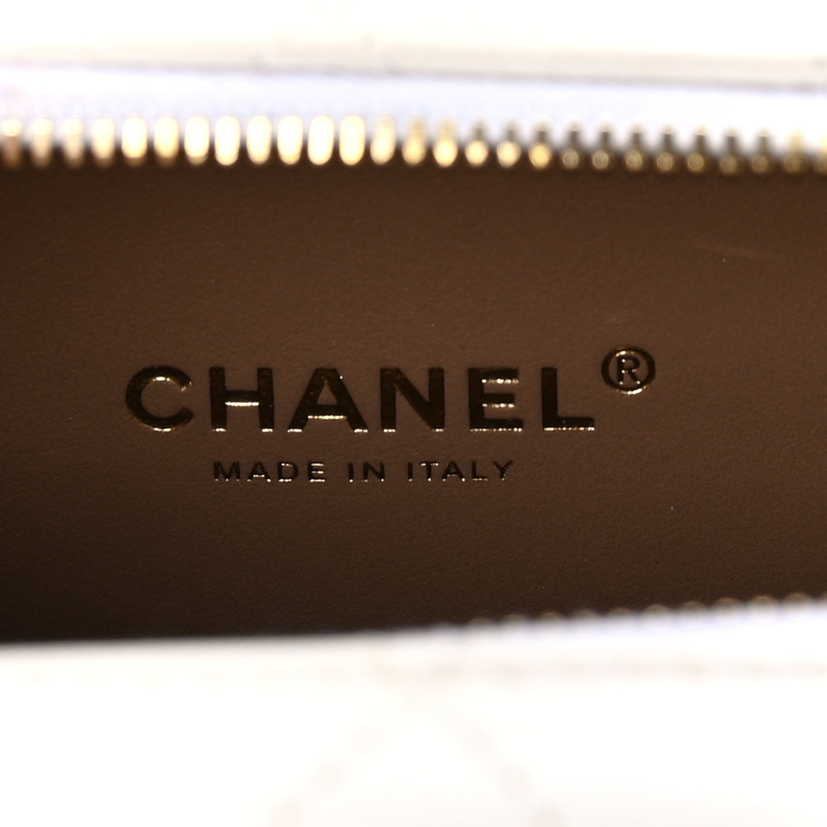 Chanel Lambskin Quilted Golden Plate Vanity Case White Gold Image 5