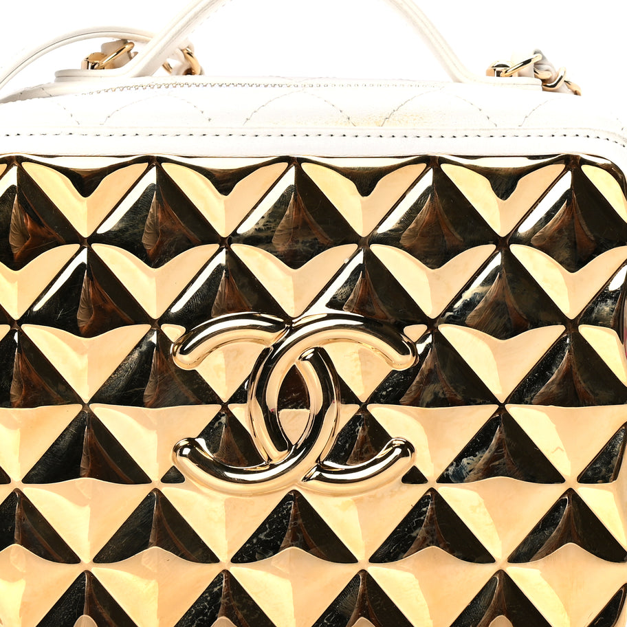 Chanel Lambskin Quilted Golden Plate Vanity Case White Gold Image 7