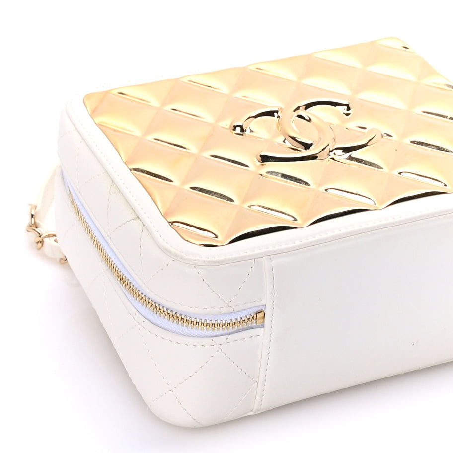 Chanel Lambskin Quilted Golden Plate Vanity Case White Gold Image 8