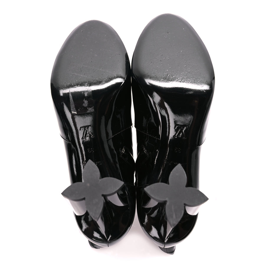 LOUIS VUITTON ブラック リボンハイヒール Louis Vuitton Patent Uniformes Silhouette Ankle Boots 39 Black