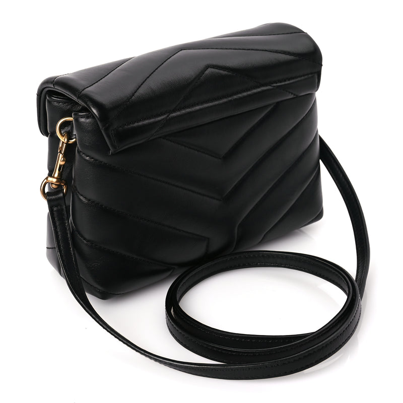  Saint Laurent Calfskin Y Quilted Monogram Toy Loulou Crossbody Bag Black
