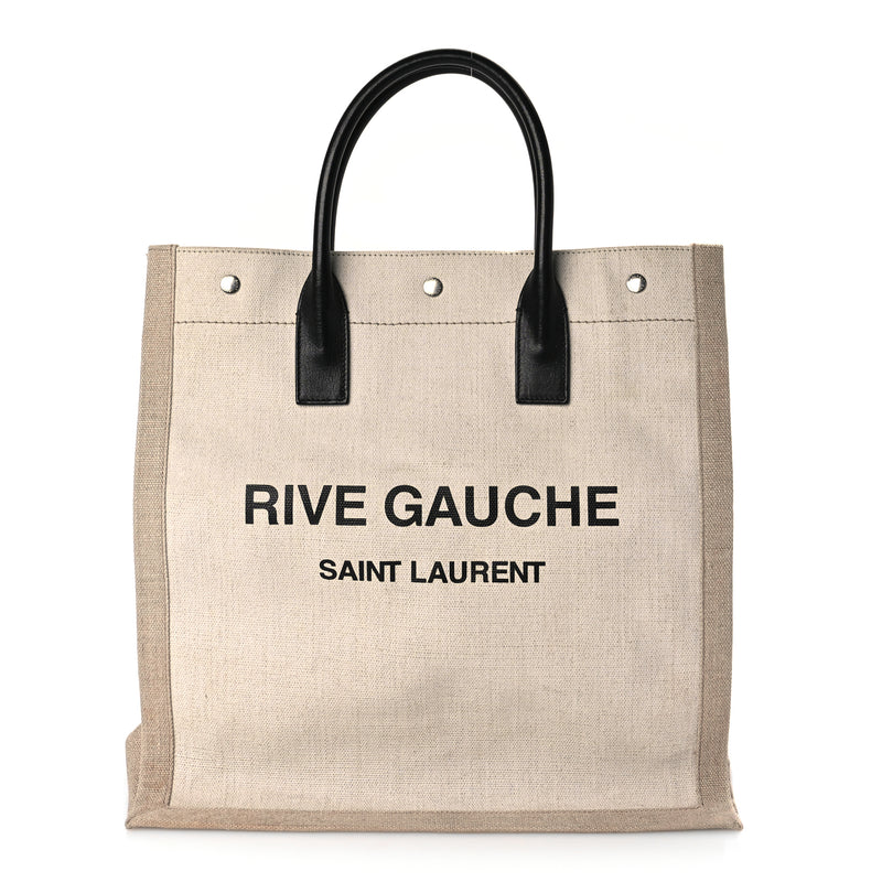 Saint Laurent Linen Calfskin Rive Gauche North South Tote Optic White