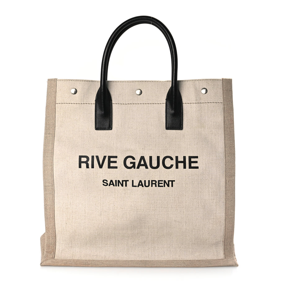 Saint Laurent Linen Calfskin Rive Gauche North South Tote Optic White Image 1