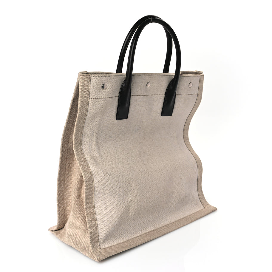 Saint Laurent Linen Calfskin Rive Gauche North South Tote Optic White Image 2