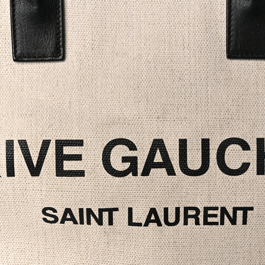 Saint Laurent Linen Calfskin Rive Gauche North South Tote Optic White Image 6