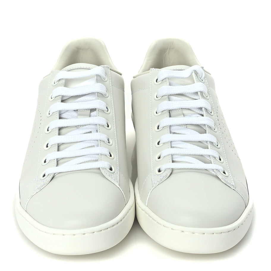 Gucci Calfskin Interlocking G Perforated Womens Ace Sneakers 37.5 White Grey Sky Image 3