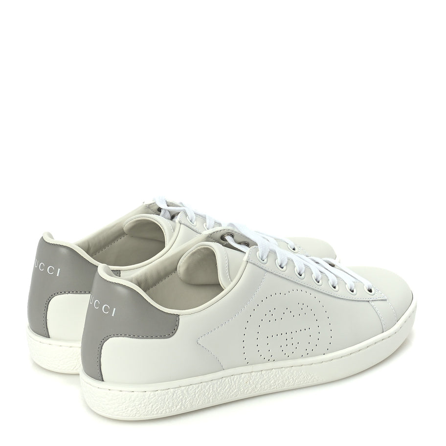Gucci Calfskin Interlocking G Perforated Womens Ace Sneakers 37.5 White Grey Sky Image 4