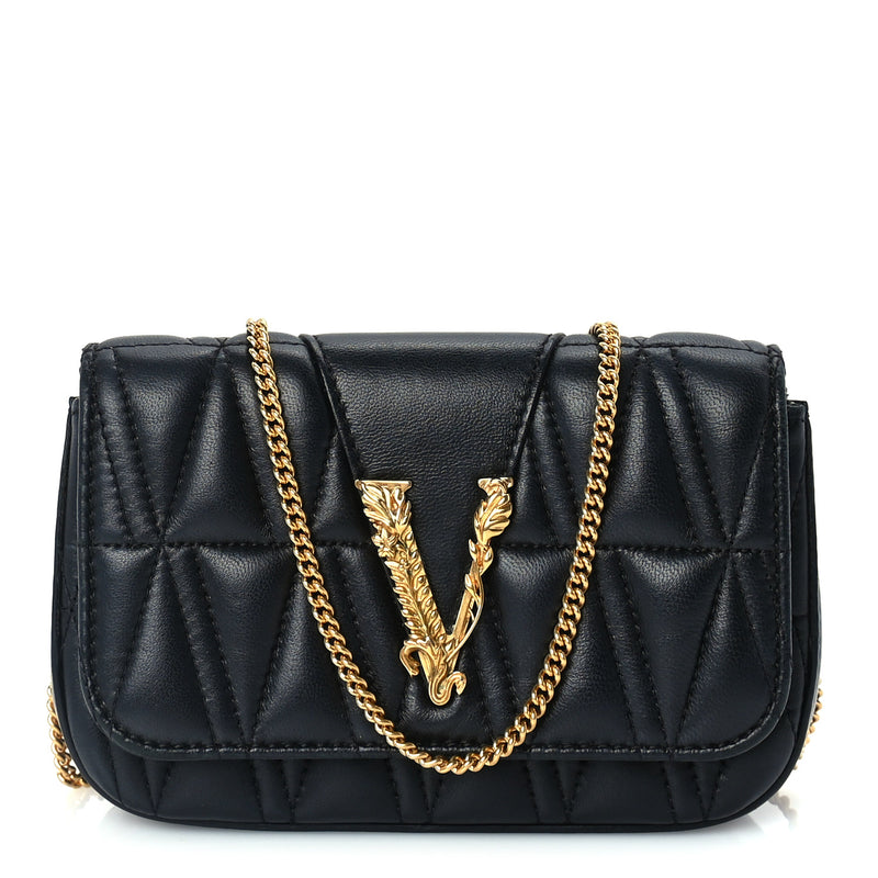  Versace Nappa Quilted Virtus Evening Bag Black