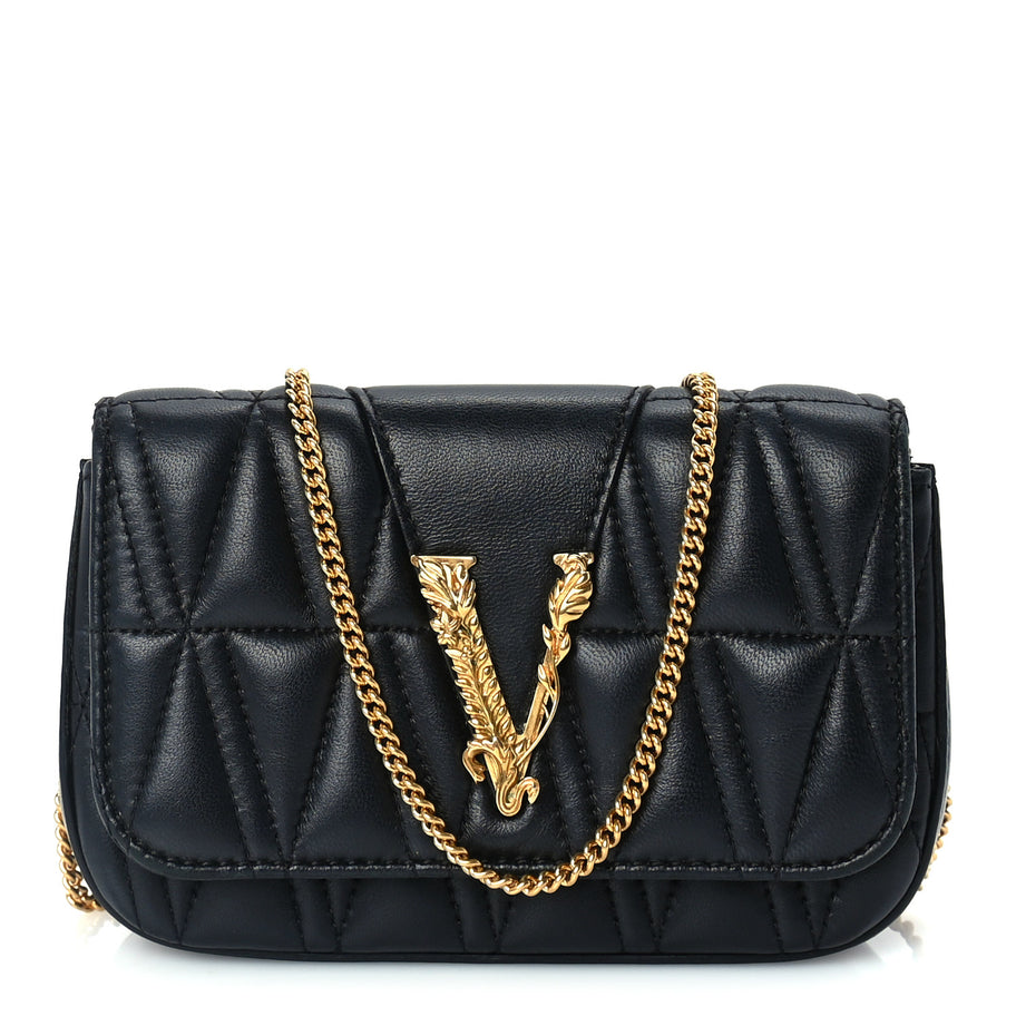 Versace Nappa Quilted Virtus Evening Bag Black Image 1