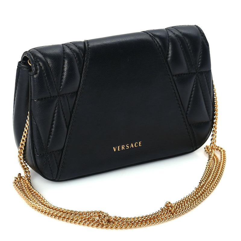  Versace Nappa Quilted Virtus Evening Bag Black