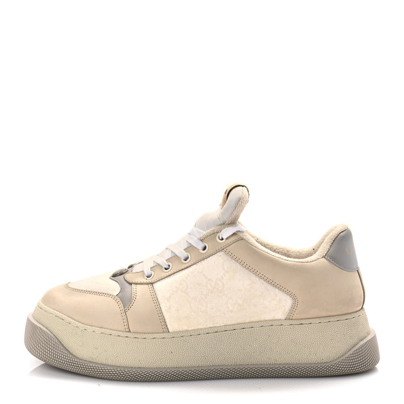  Gucci GUCCI Lame Canvas Nubuck GG Monogram Mens Screener 50mm Sneakers 8 Grey White