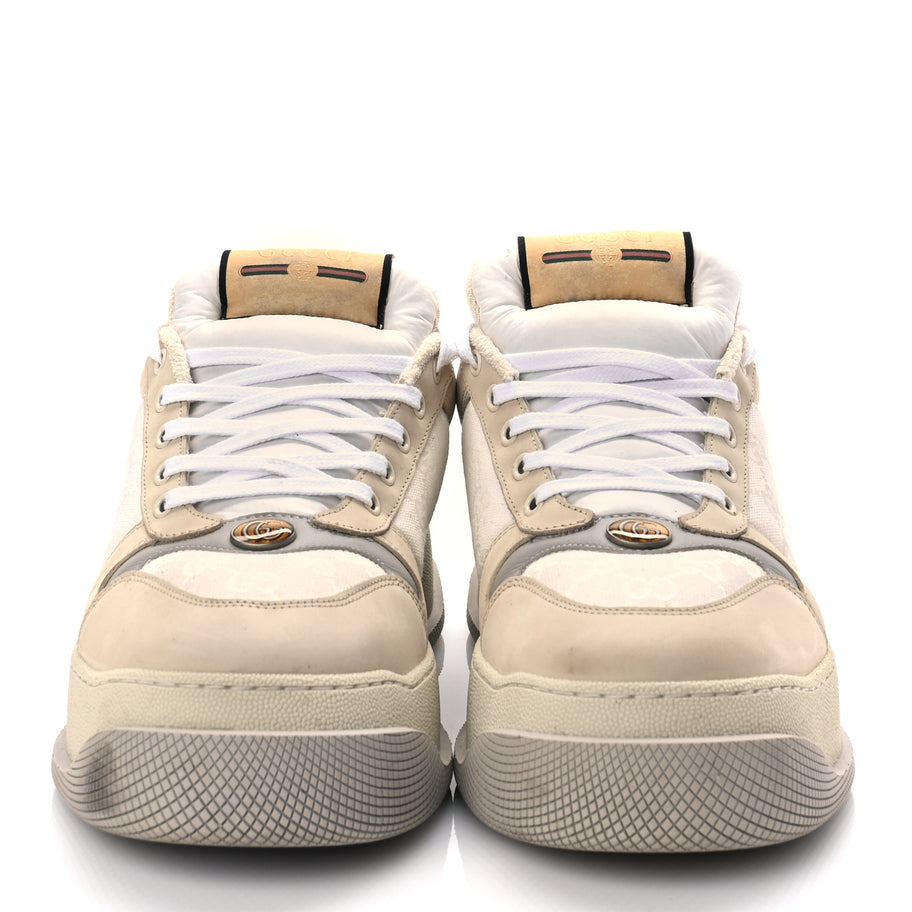 Gucci GUCCI Lame Canvas Nubuck GG Monogram Mens Screener 50mm Sneakers 8 Grey White Image 2