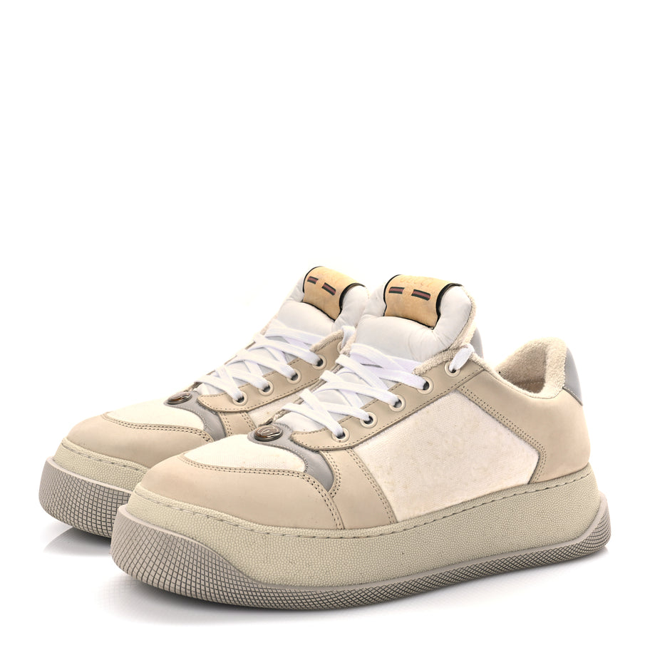Gucci GUCCI Lame Canvas Nubuck GG Monogram Mens Screener 50mm Sneakers 8 Grey White Image 4