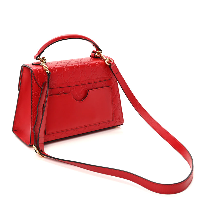  Gucci Guccissima Signature Small Padlock Top Handle Bag Hibiscus Red