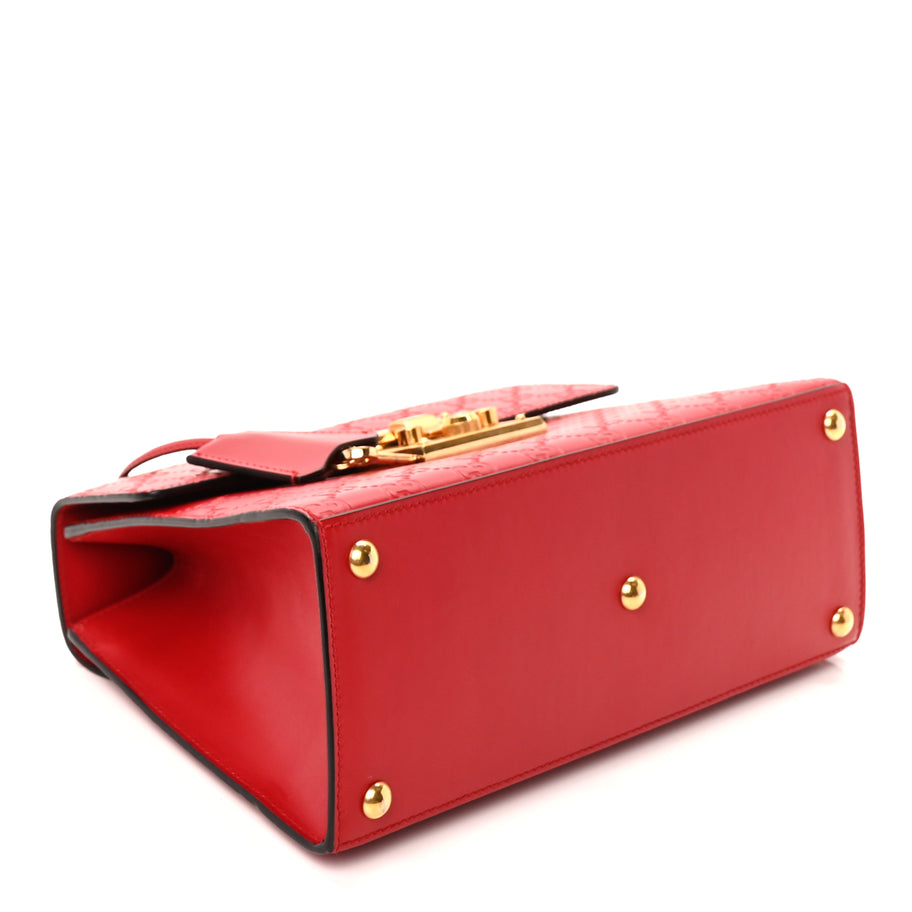 Gucci Guccissima Signature Small Padlock Top Handle Bag Hibiscus Red Image 3