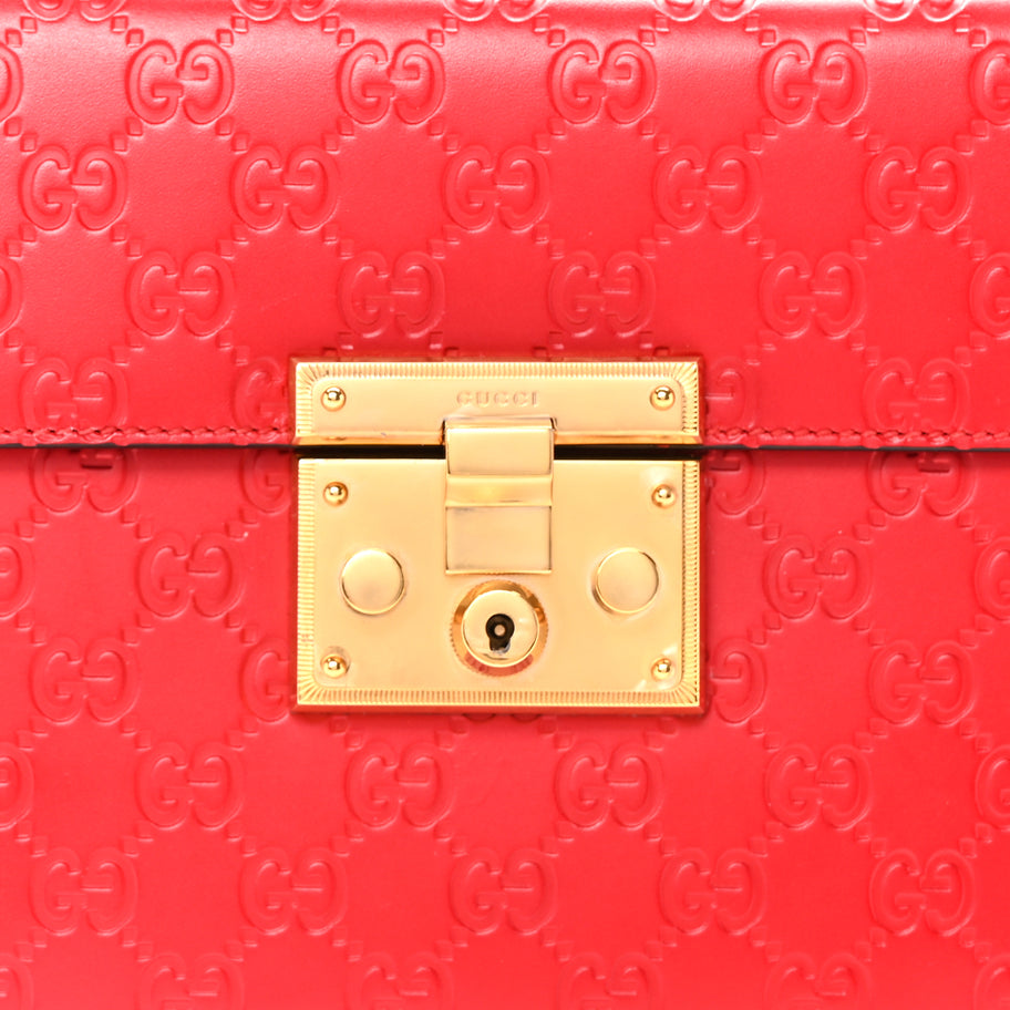 Gucci Guccissima Signature Small Padlock Top Handle Bag Hibiscus Red Image 6