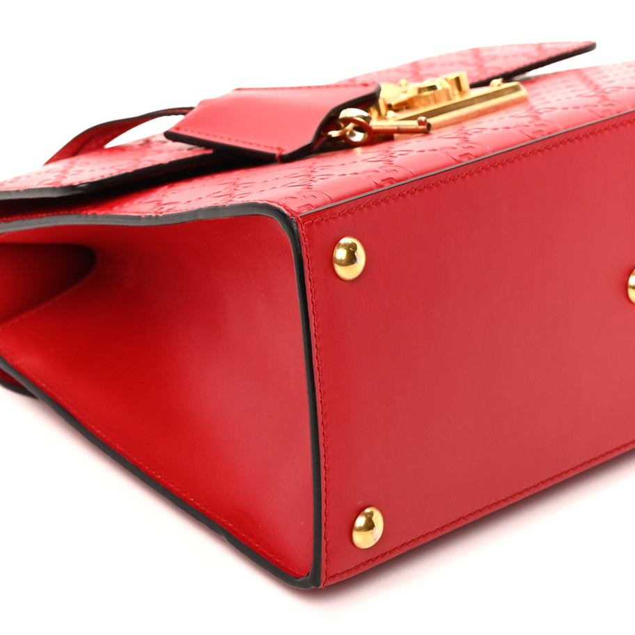 Gucci Guccissima Signature Small Padlock Top Handle Bag Hibiscus