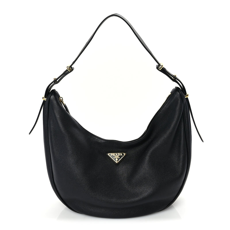  Prada Soft Calfskin Arque Shoulder Bag  Black