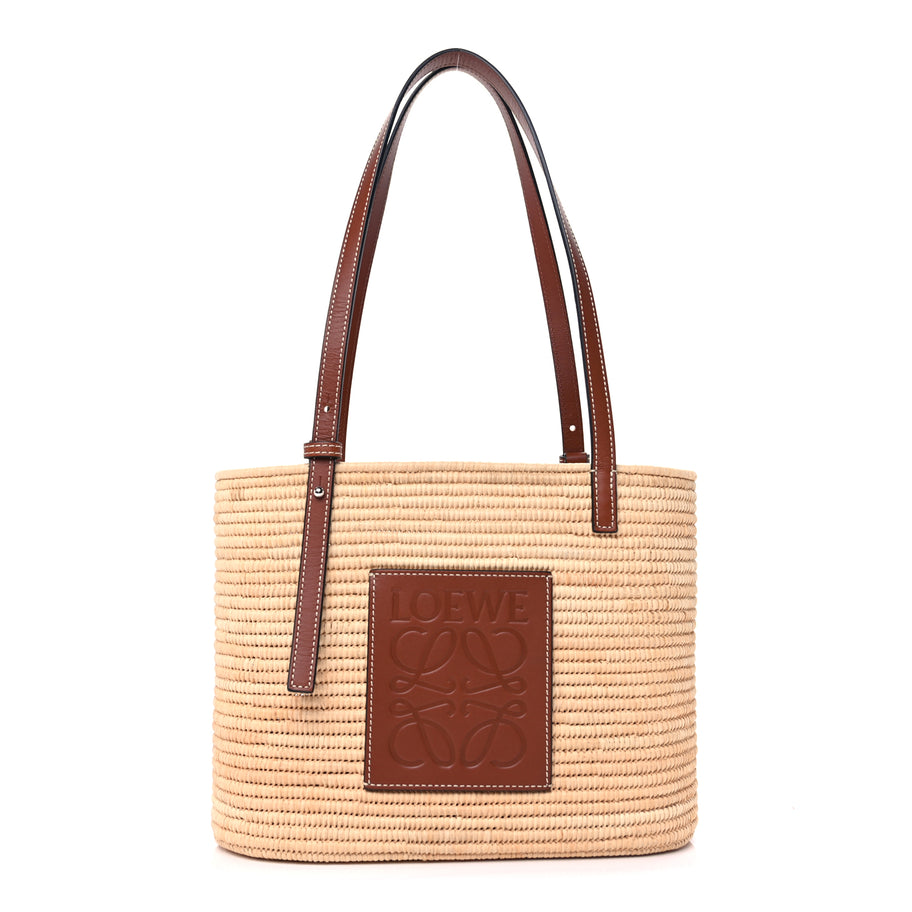Loewe Raffia Small Square Basket Tote Bag Natural Tan Image 1