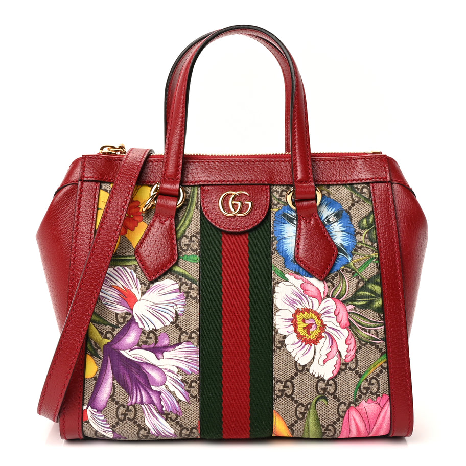 Gucci GG Supreme Monogram Flora Web Small Ophidia Tote Bag Red Image 1
