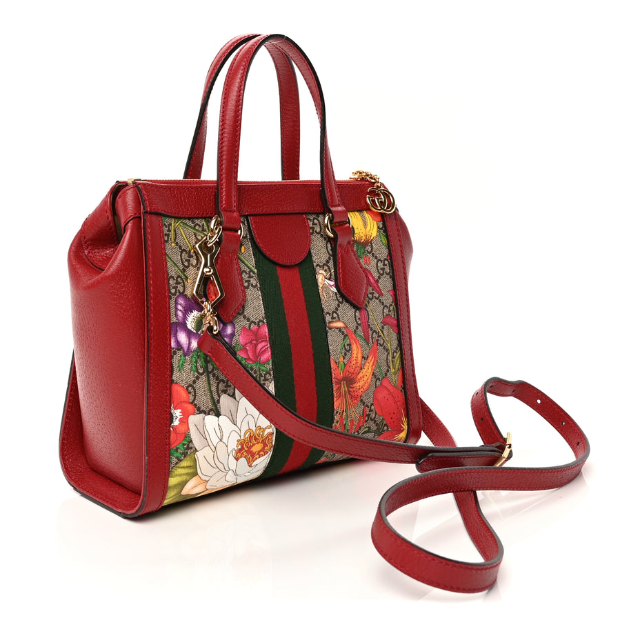 Gucci GG Supreme Monogram Flora Web Small Ophidia Tote Bag Red Image 2