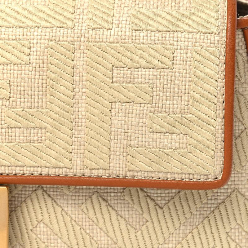  Fendi Raffia Vitello King Lucido FF Embroidered Baguette Alchemy Brandy