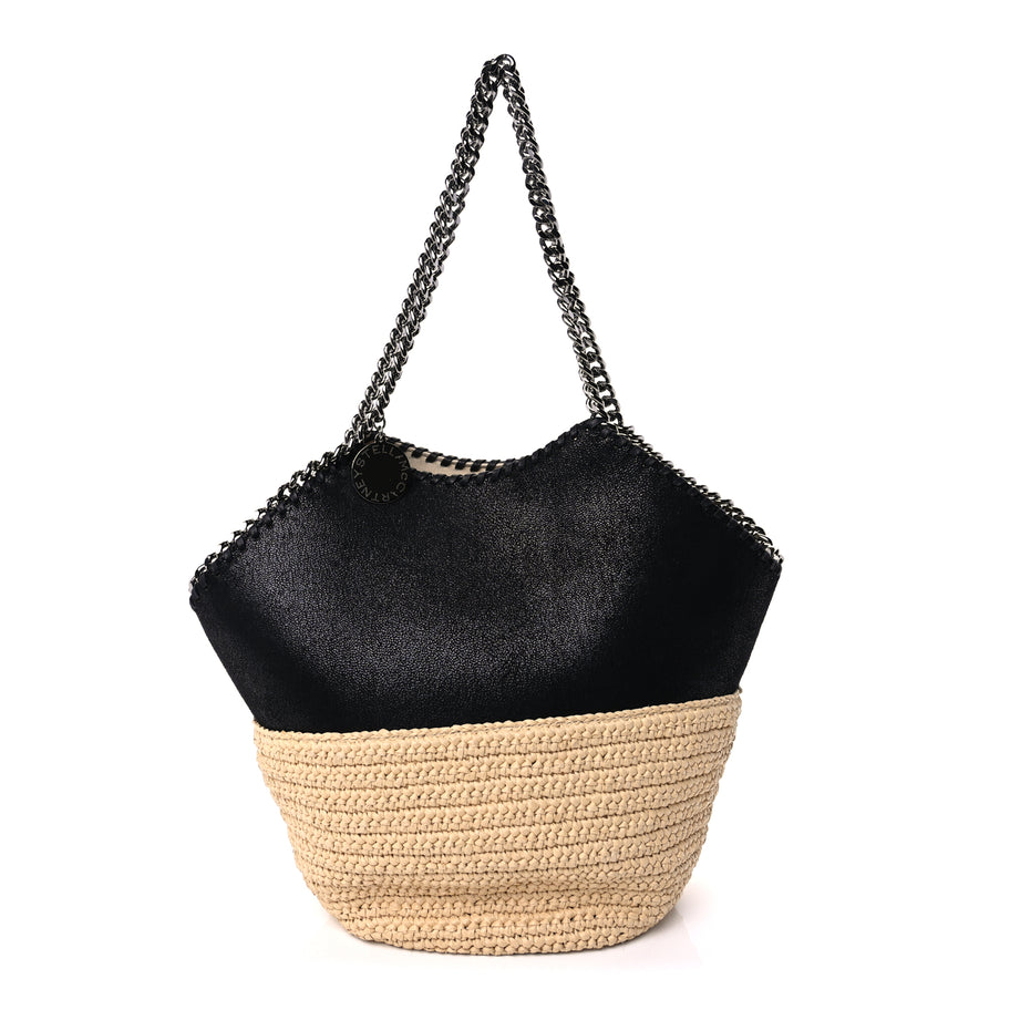 Stella McCartney Shaggy Deer Raffia Large Half & Half Tote Bag  Black Natural Image 1