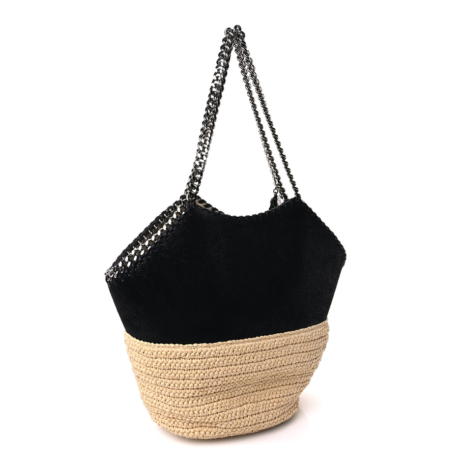 Stella McCartney Shaggy Deer Raffia Large Half & Half Tote Bag  Black Natural Image 3