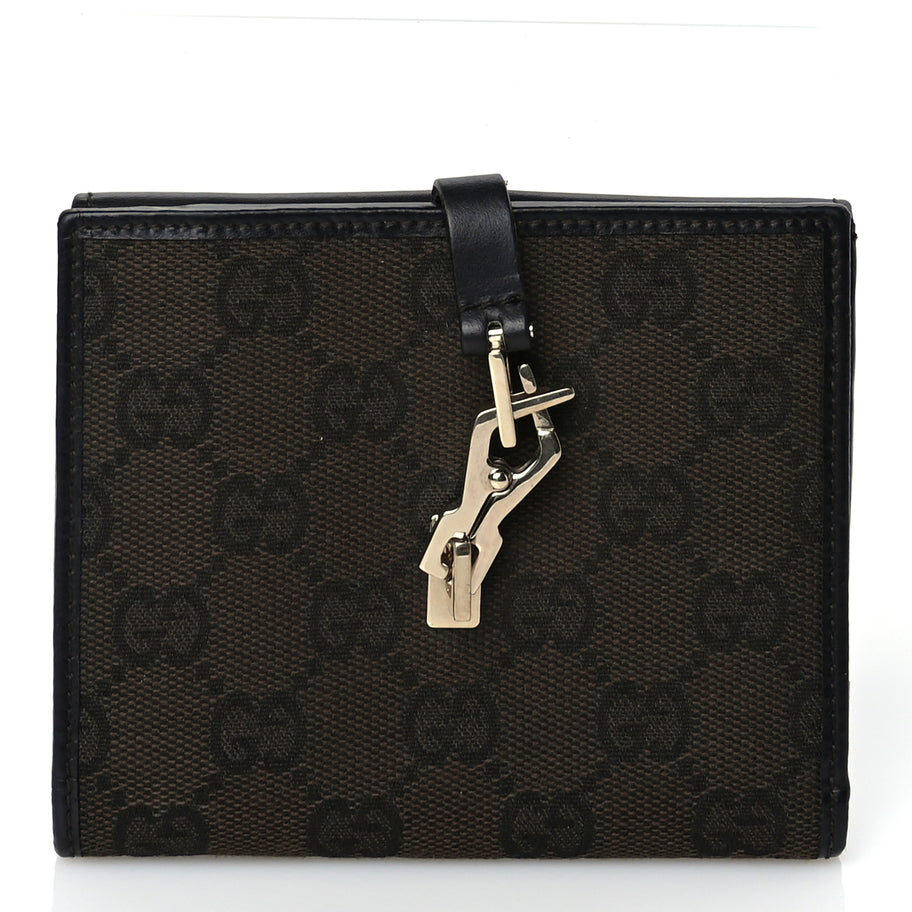 Gucci Monogram Piston Lock Compact Wallet Dark Brown Image 3