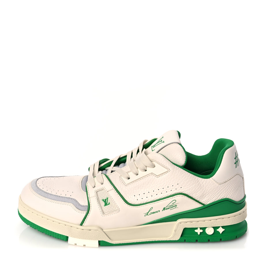 Louis Vuitton Grained Calfskin Script Mens LV Trainer Sneakers 10 Green Image 1