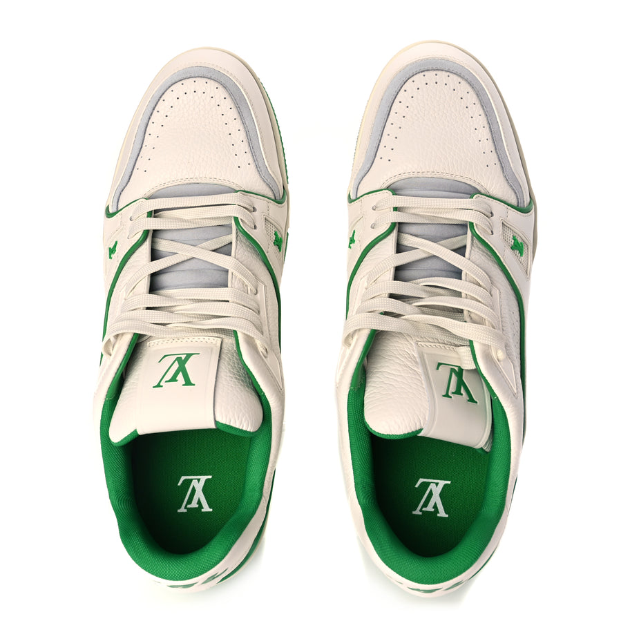 Louis Vuitton Grained Calfskin Script Mens LV Trainer Sneakers 10 Green Image 2