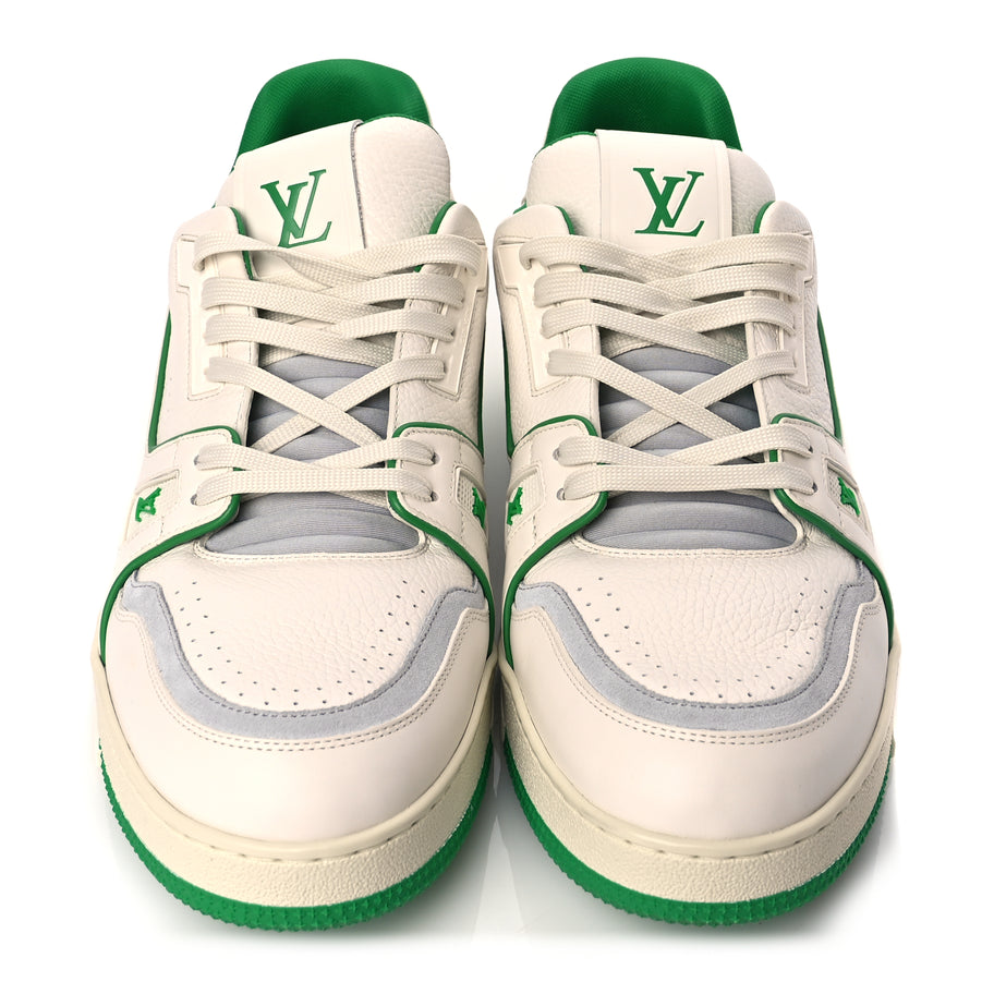 Louis Vuitton Grained Calfskin Script Mens LV Trainer Sneakers 10 Green Image 3