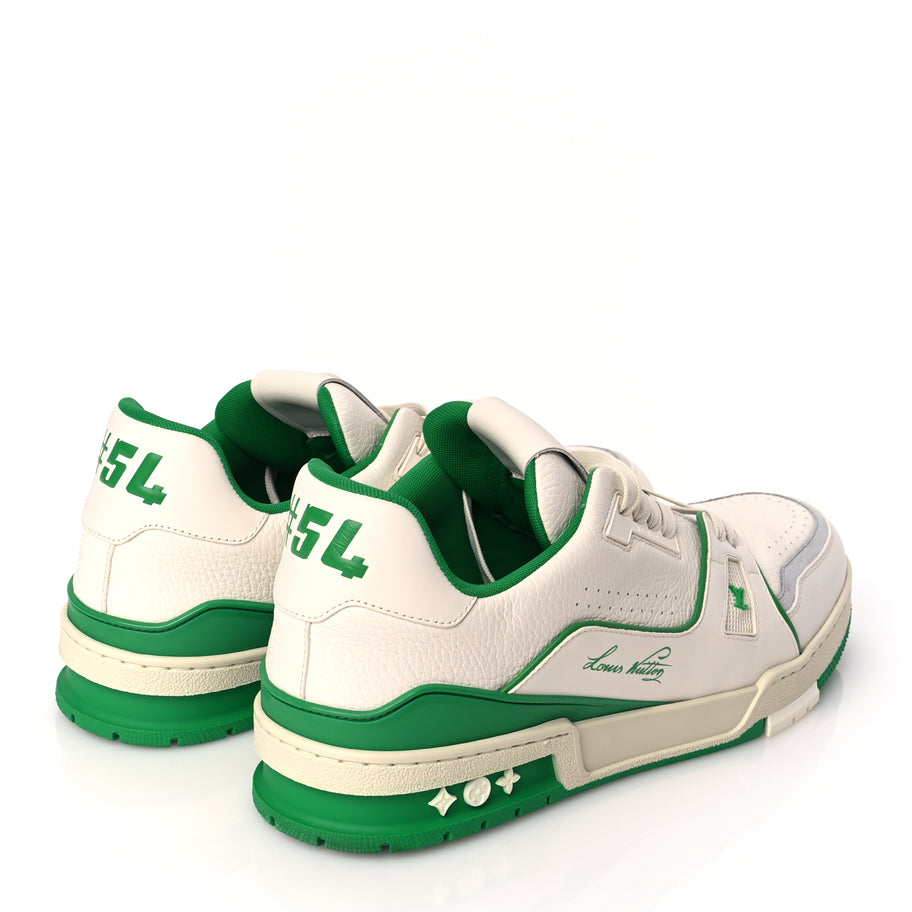 Louis Vuitton Grained Calfskin Script Mens LV Trainer Sneakers 10 Green Image 5