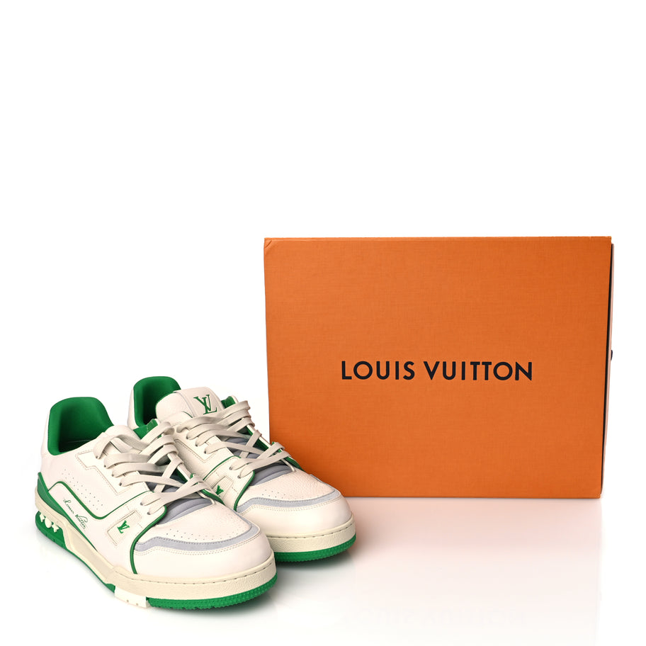 Louis Vuitton Grained Calfskin Script Mens LV Trainer Sneakers 10 Green Image 9