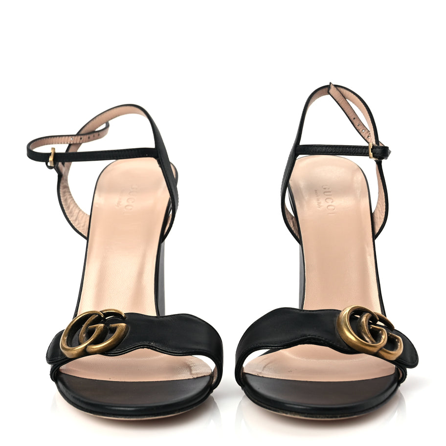 Gucci Lifford Calfskin GG Marmont Ankle Wrap 105mm Sandals Black Image 2